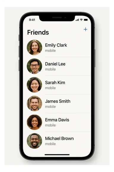 Front screen of the phone with friends' contacts sticker