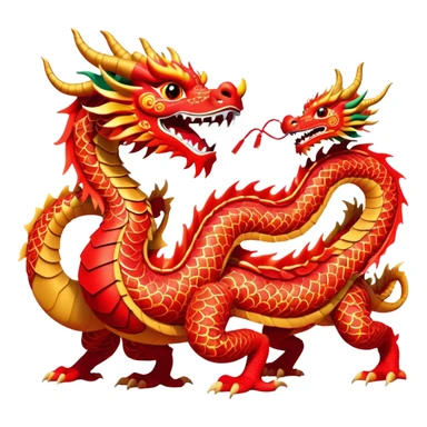 Cinematic Realistic scene of two performers guiding an elaborately designed dragon costume during a Dragon Dance, with vivid traditional patterns and dynamic motion, set under festive, red-tinged lighting sticker