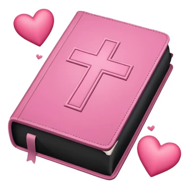 a floating monochromatic pink bible with hearts around it  sticker