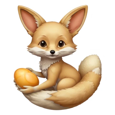 fennec carrying an unpeeled egg sticker