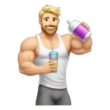 caucasian white muscled guy drinking a protein shake, goes to the gym everyday and works in tech sticker