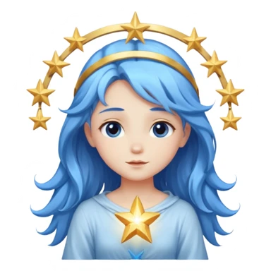 A soft-faced angel with flowing blue hair and glowing halo, holding a small star.






 sticker