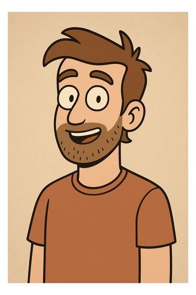 a brown haired man with a little bit of a beard, cartoon style sticker
