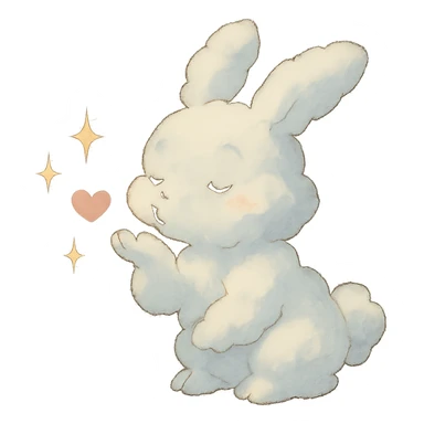 cloud bunny blowing a kiss with sparkles, soft ghibli style sticker
