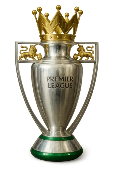 Фотореалистичный и изометричный кубок Premier League, объемный чуть слегка рисованный стиль, прозрачный фон sticker