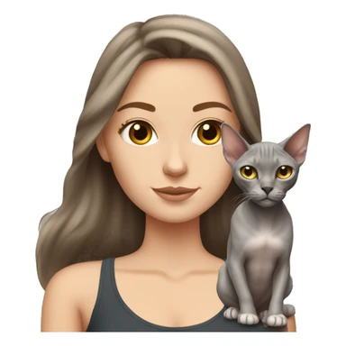 White Girl With surfer Brown hair With a Sphynx grey cat sticker