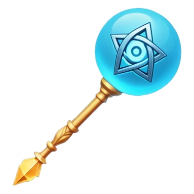 Clash of Clans aesthetic: Cinematic Playful Magic Staff Emoji, rendered in a 3D vector-style similar to standard emojis with minimal shading and bold, simplified shapes. A compact, isometric enchanted staff with intricate runic carvings and a glowing orb at its tip, softly glowing with a mystical arcane charm. Simplified yet unmistakably iconic, highly detailed and consistent, glowing with a soft radiant glow and high shine. Stylized with a touch of legendary sorcery and a soft glowing outline, capturing the essence of a powerful magic staff with a friendly, playful vibe! sticker