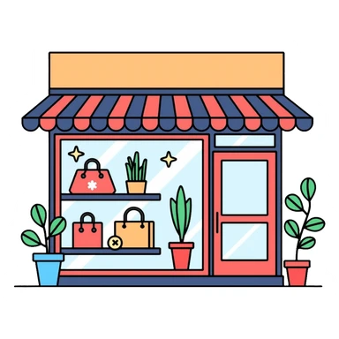 Retail shop window with display items and decorations sticker