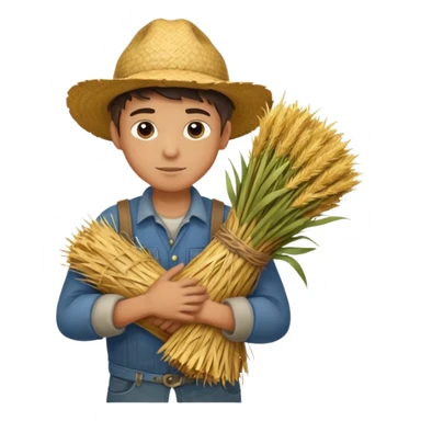 boy farmer, hug a bundle of straw sticker