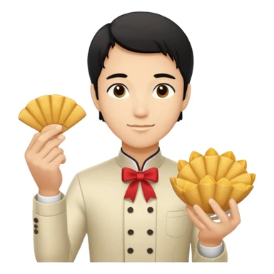 ligth black hair waiter with fortune cookies sticker