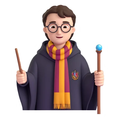 harry potter with wand and hogwarts scarf sticker
