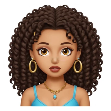 pretty bratz baddie, dark brown curly head, tan skin, nosering sticker
