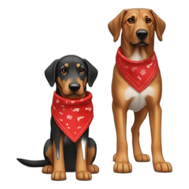 coonhound and German shepherd mix dog wearing red bandana and walking left sticker