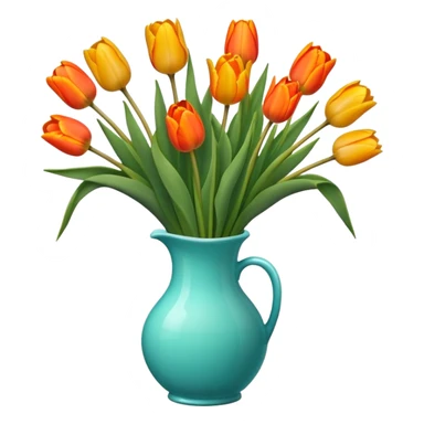 Bouquet of orange and yellow tulips in turquoise glass vase sticker