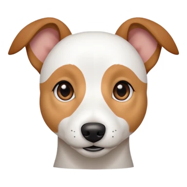 a fully white jack russell the size of a kelpie with floppy ears and a half white face sticker