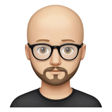 emoji-style illustration** of a bald man 21 years old named with a subtle beard and stylish black normal glasses. 
 sticker