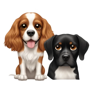 2 dogs, one small cavalier king charles with brown and white fur and one big black lab the small one on top of the big one  sticker