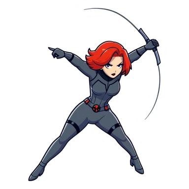 Black Widow superhero from Avengers in action pose, red hair, black suit sticker