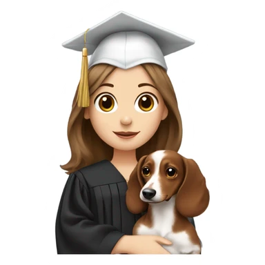 Brown haired white girl in graduation cap holding black long haired dachshund  sticker