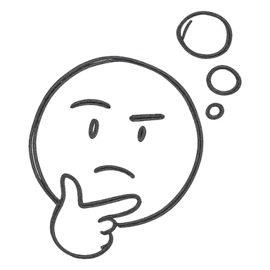 Minimalist thinking emoji, minimalistic, abstract head with thought bubbles, black and white sticker