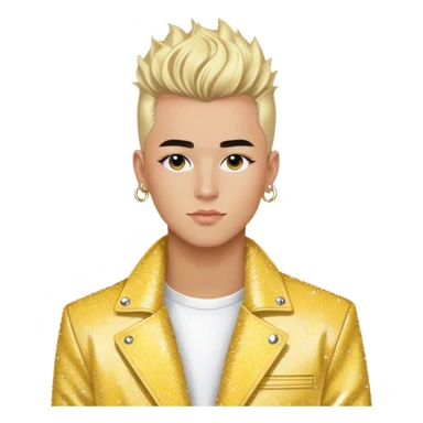 TheBlondeJon (Jon Madrid) TikTok influencer / music artist / entrepreneur with blonde frohawk wearing yellow sparkle glitter Dior jacket sticker