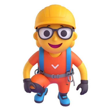 3D smiley emoji, round shape, wearing climbing gear, sporty face, transparent background (rock climbing) sticker
