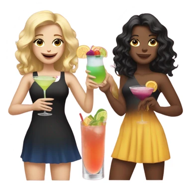 three girls a blonde, a brunette, and a black haired all holding cocktails in their hands sticker