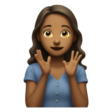 young girl with hands extended outward, surrounded by floating question marks sticker