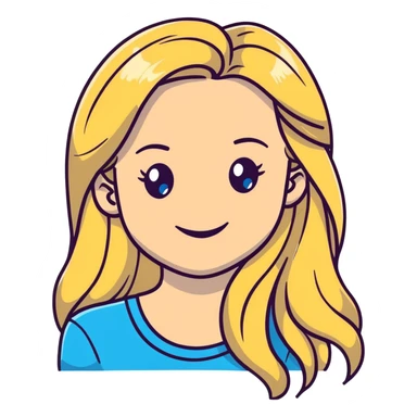 portrait of a smiling female with long blonde hair and blue eyes sticker