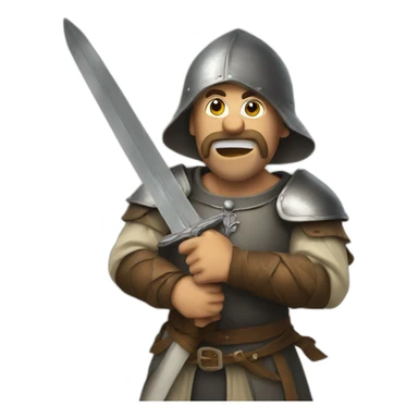 medieval man with a sword coming out of his mouth, looking up sticker