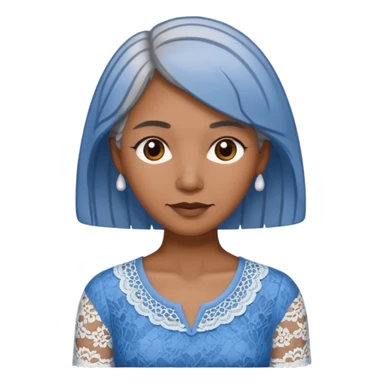 brown skinned grey haired woman with lace patterned blue top sticker