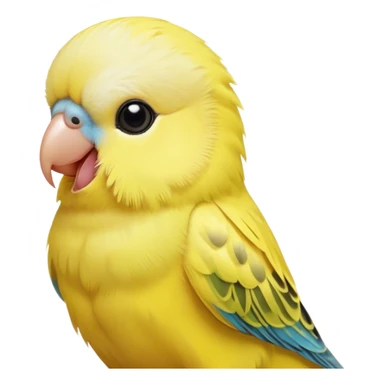 Cinematic Cute Yellow Budgie Portrait Emoji, Head tilted playfully and inquisitively, featuring a radiant yellow feathered fur with a natural sheen, round, sparkling dark eyes filled with curiosity, Simplified yet irresistibly adorable features, highly detailed, glowing with a warm, friendly glow, high shine, affectionate and lively, stylized with a touch of whimsy, bright and endearing, soft glowing outline, capturing the essence of a mischievous yet loving budgie, so playful it feels like it could chirp out of the screen and into your arms! sticker
