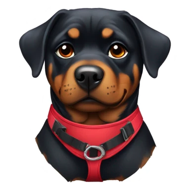 A pretty Rottweiler female with a red harness sticker