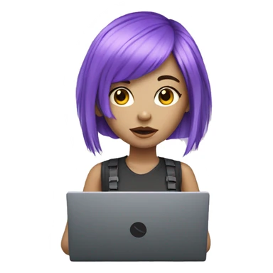 cyber girl with violet hairs and laptop sticker