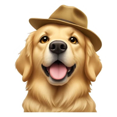 Golden retriver with a hat sticker