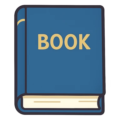 flat-toon style closed blue book with gold title sticker