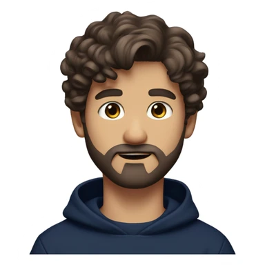 White boy with dark brown medium length wavy hair and a beard and mustache and the prettiest hazel eyes you’ve ever seen wearing navy sweatshirt sticker