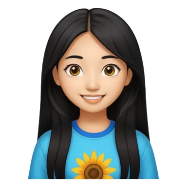 20 yr old asian woman hair trendy clothes center part big eyes big smile tanned skin straight black hair hippie part hair  sticker