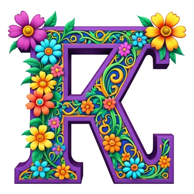 3D, gothic style psychedelic colored Letter Z with hippie style flower border sticker