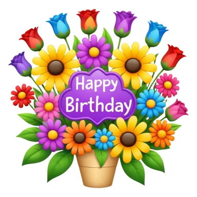Multicolored flower bouquet with happy birthday sign sticker