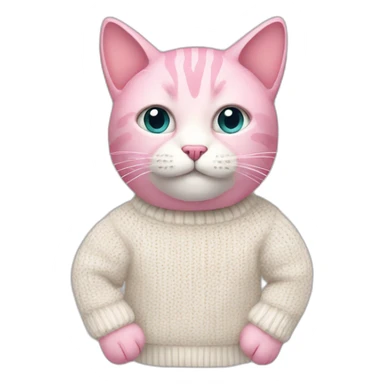 Pink cat wearing white knitted sweater sticker
