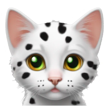 One Black White orange kitten with orange and black spots  Green eyes, pink nose  Black spot on left eye  Orange spot on right eye  On all four paws sticker