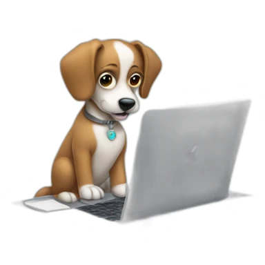 dog writing elixir code with a silver macbook sticker