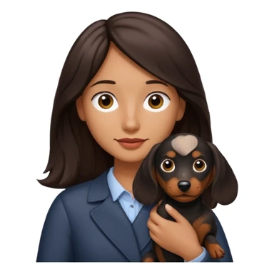 A dark brown long haired a lil bit wavy hair holding a daschund dog black sticker