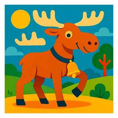 A moose with a bell sticker