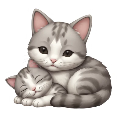 1 grey and white small cat with his eyes closed lying down leaning on his elbow with his paw curled under his head holding it up sticker