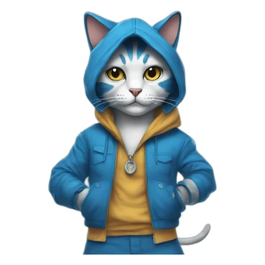 blue kawaï comics styled humanized cat wearing clothes sticker
