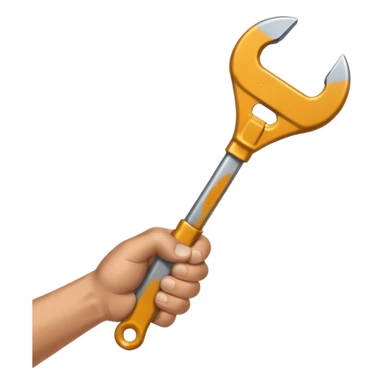 A man's hand holds a wrench sticker