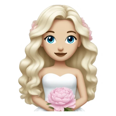 White bride with long light blonde hair and blue eyes with light pink peonies in hair white skin  sticker