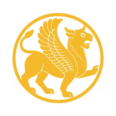 Transform the Persian flying lion emblem into a simplified emoji version, keeping the gold color and stylized ancient look. Make it clear and recognizable as an emoji while preserving the emblem's historic style. sticker